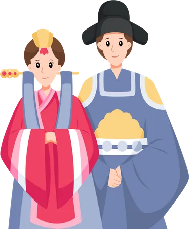 Korean Traditional Wedding Couple  Illustration