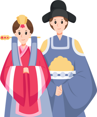 Korean Traditional Wedding Couple  Illustration