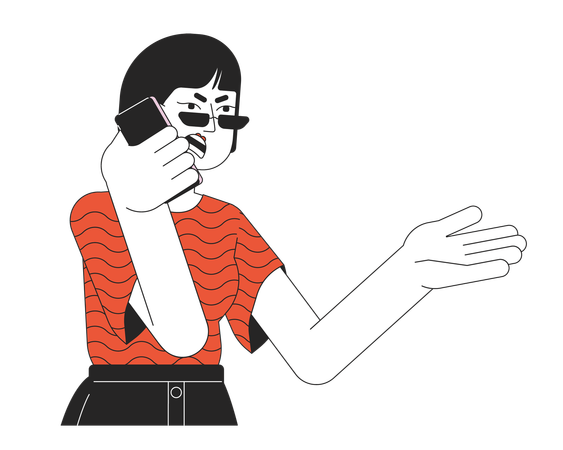 Korean woman arguing on phone  Illustration
