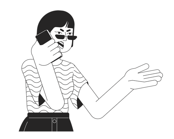 Korean woman arguing on phone  Illustration