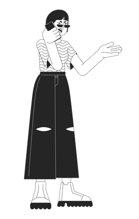 Korean woman arguing on phone  Illustration