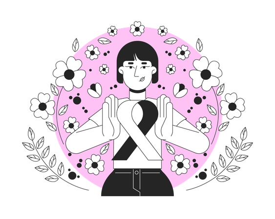 Korean woman doing Breast Cancer Awareness  Illustration