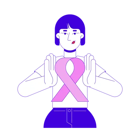 Korean woman doing Breast Cancer Awareness  Illustration