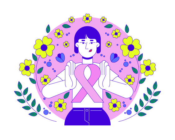 Korean woman doing Breast Cancer Awareness  Illustration