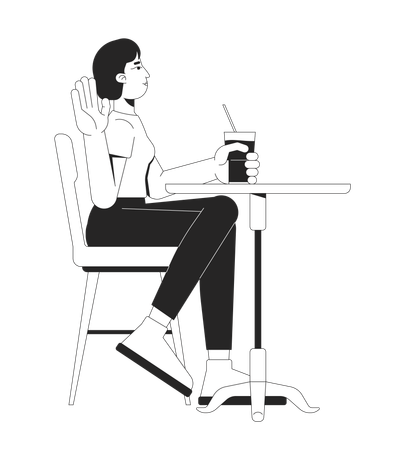 Korean woman enjoying drink at cafe  Illustration