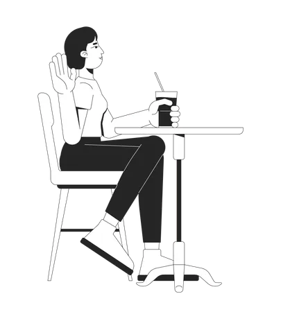 Korean woman enjoying drink at cafe  Illustration