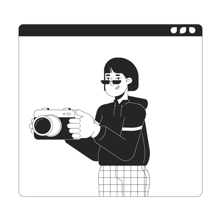 Korean woman photographer on web site  Illustration