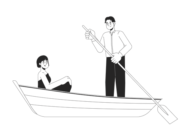 Korean young adult couple on boat ride  Illustration