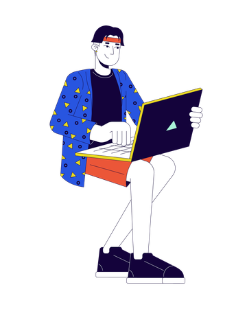 Korean young man typing laptop  Illustration