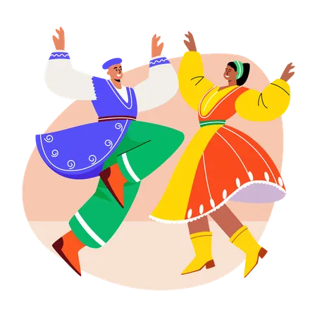 Kosakentänzer treten auf der Bühne auf  Illustration