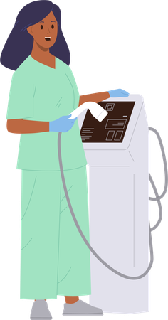 Kosmetikerin arbeitet an einem Laser-Epilationsgerät  Illustration