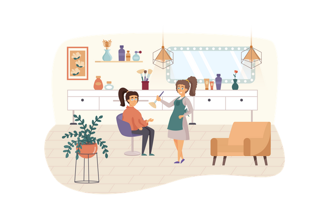 Kosmetikerin beim Schminken einer Kundin  Illustration