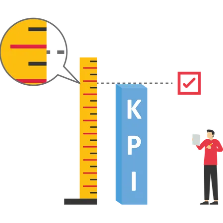 KPI Key Performance Indicator Measurement To Evaluate Success Or Target Metric Or Data To Review And Improve Business Concept Businesswoman Standing On Top Of Measuring Tape Measuring Performance Illustration