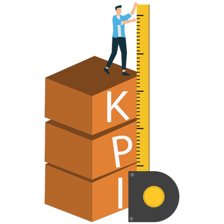 KPI 블록에서 성과 지표를 분석하는 사업가  일러스트레이션