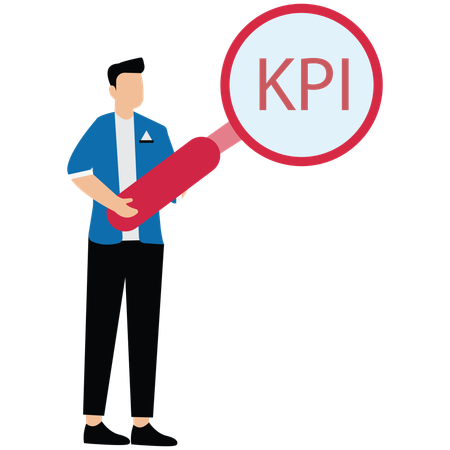 KPI key performance indicator with businessman holding magnifying glass  Illustration
