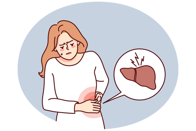 Kranke Frau leidet an Leberproblemen  Illustration