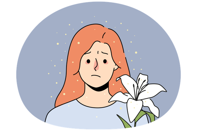 Kranke Frau leidet unter Pollenallergie  Illustration