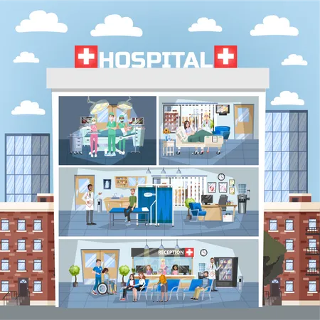 Innenraum des Krankenhausgebäudes  Illustration
