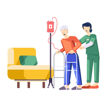 Krankenschwester hilft alter Frau  Illustration