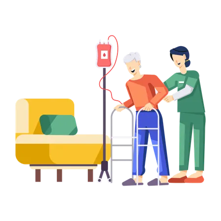 Krankenschwester hilft alter Frau  Illustration