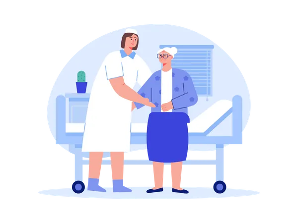 Krankenschwester hilft älterer Frau  Illustration