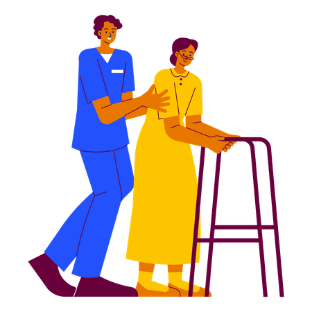 Krankenschwester hilft älterer Frau  Illustration