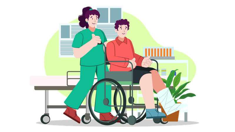 Krankenschwester hilft behindertem Mann  Illustration