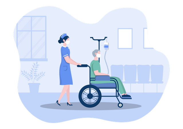 Krankenschwester hilft behinderten Patienten  Illustration