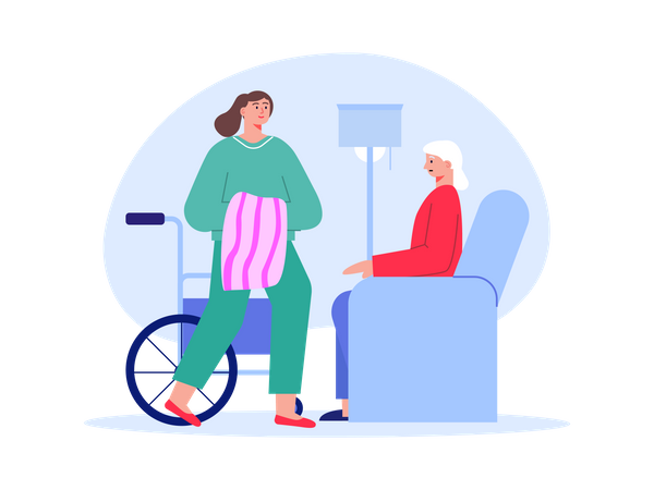 Krankenschwester hilft behinderter Frau  Illustration