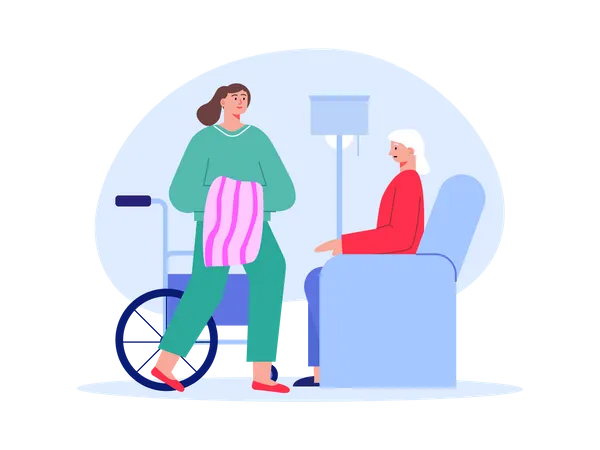 Krankenschwester hilft behinderter Frau  Illustration