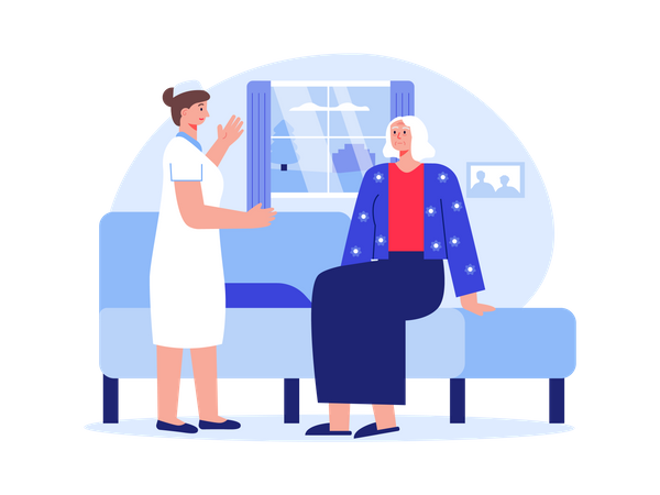 Krankenschwester mit alter Frau  Illustration