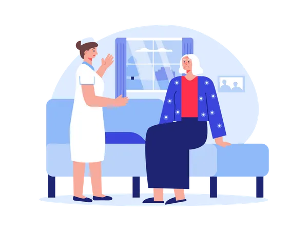 Krankenschwester mit alter Frau  Illustration