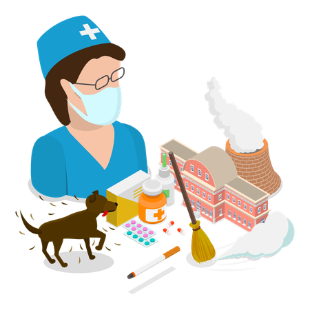 Krankenschwester mit Asthma bronchiale  Illustration