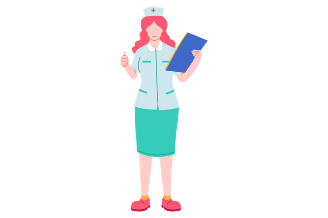 Krankenschwester mit Notizblock zeigt Daumen hoch  Illustration