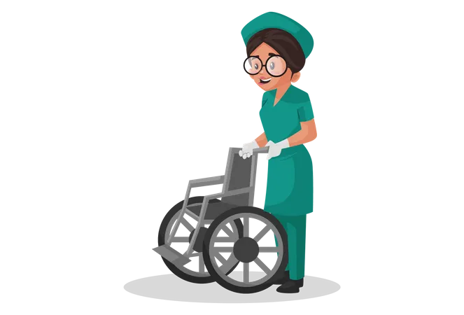 Krankenschwester mit Rollstuhl  Illustration