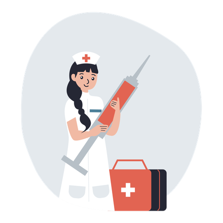 Krankenschwester steht mit Spritze  Illustration