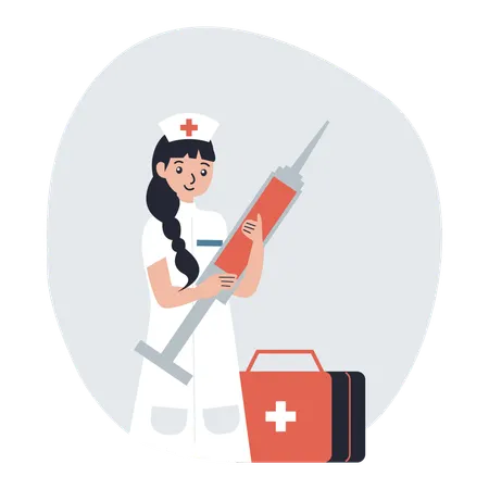 Krankenschwester steht mit Spritze  Illustration