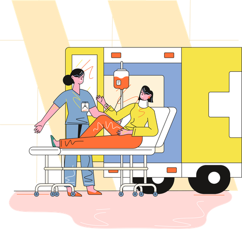 Krankenschwester überführt Patientin aus dem Krankenwagen  Illustration