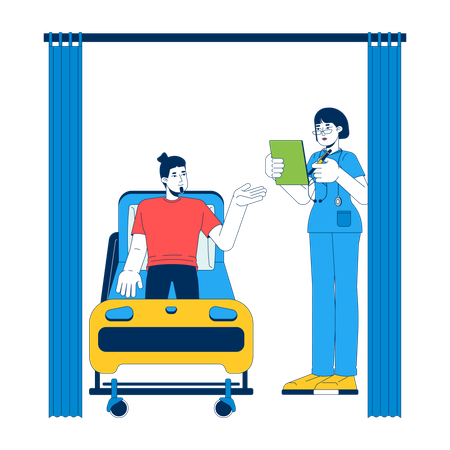 Krankenschwester und Patient im Gespräch im Krankenzimmer  Illustration