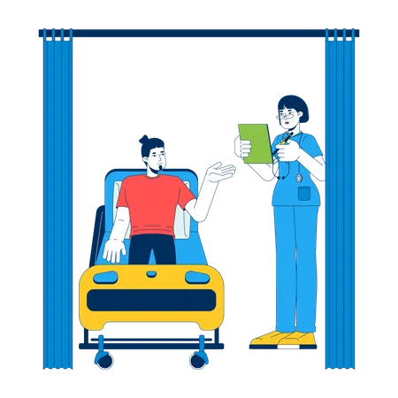 Krankenschwester und Patient im Gespräch im Krankenzimmer  Illustration