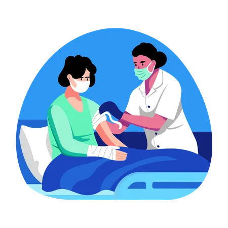 Krankenschwester verbindet Wunde eines Patienten  Illustration