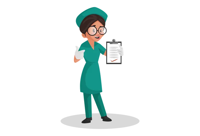 Krankenschwester zeigt Bericht auf Klemmbrett  Illustration