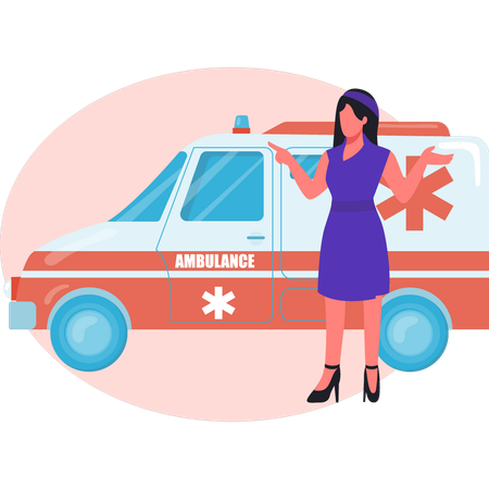 Krankenschwester zeigt Krankenwagen  Illustration