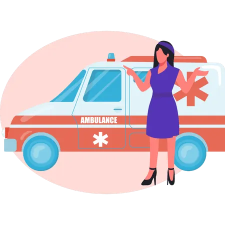 Krankenschwester zeigt Krankenwagen  Illustration