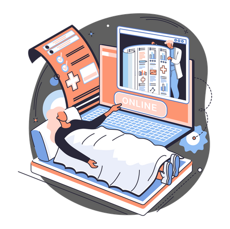 Kranker Patient nutzt Online-Arztkonsultation  Illustration