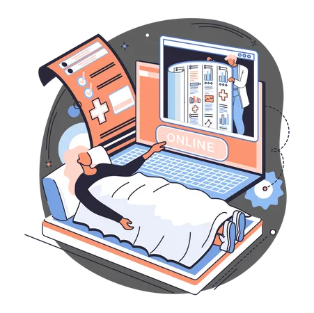 Kranker Patient nutzt Online-Arztkonsultation  Illustration