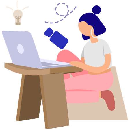 Kreatives Mädchen arbeitet am Laptop  Illustration