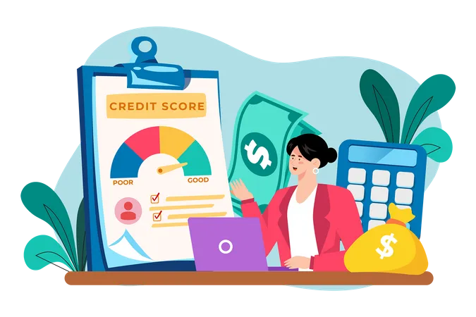 Kredit-Scores bestimmen die Kreditwürdigkeit von Kreditnehmern gegenüber Kreditgebern  Illustration