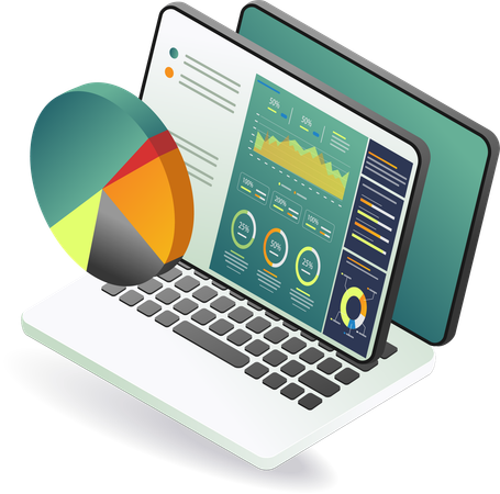 Kreisdiagramm auf dem Laptop-Bildschirm erklärt statistische Informationen  Illustration