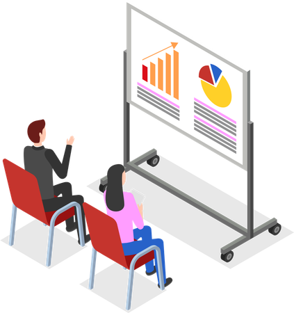 Kreisdiagrammdaten im Meeting besprochen  Illustration